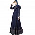 Designer printed Umbrella abaya with handwork- Navy Blue